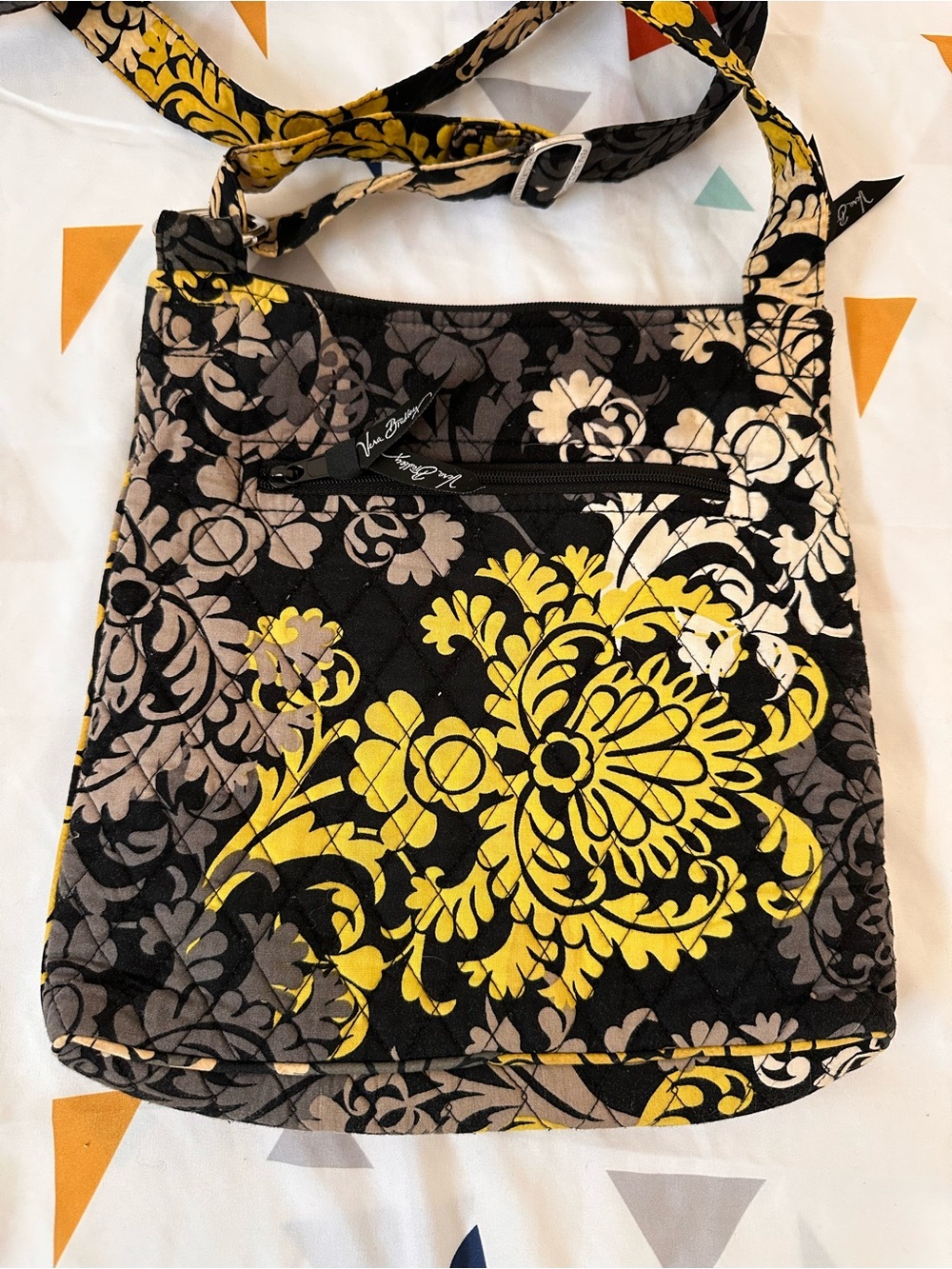Vera Bradley Black, Yellow & Gray Quilted Floral Crossbody Bag